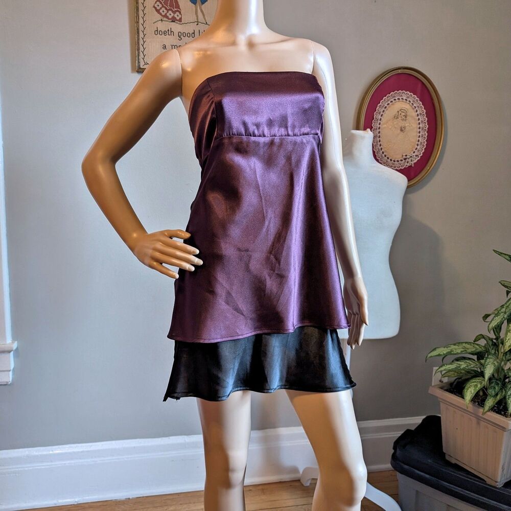 Vintage Y2K Studio Y Satin Mini Dress Strapless Purple Whimsygoth Size L